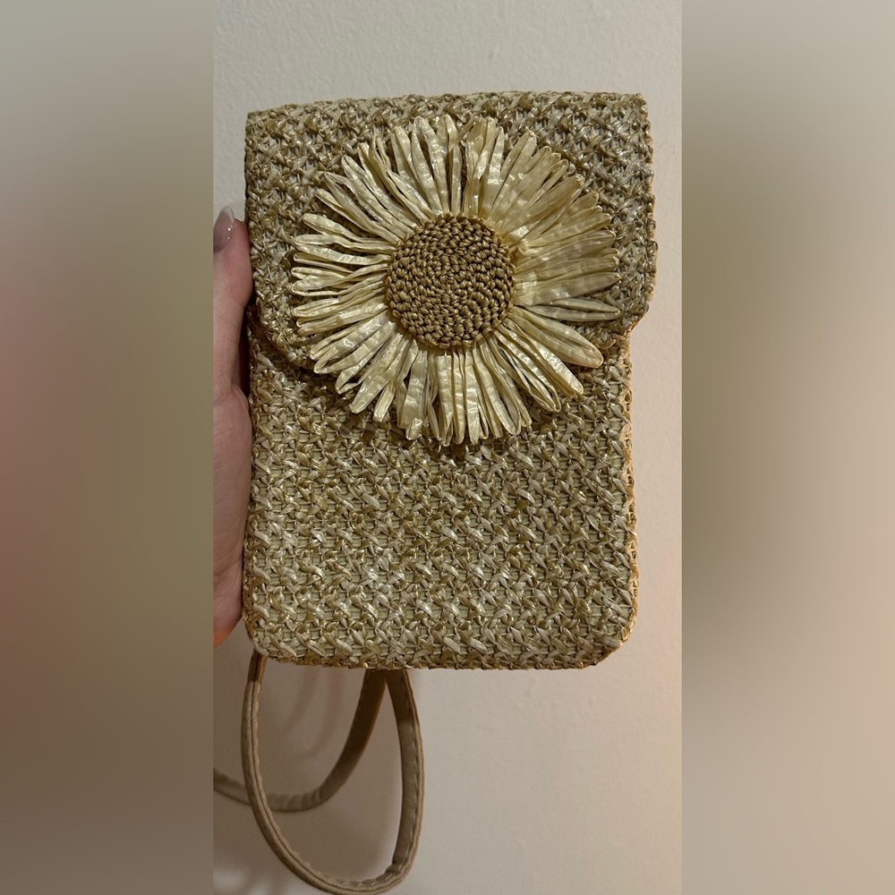 UNBRANDED Straw Sunflower Mini‎ Vacation Phone Crossbody Bag